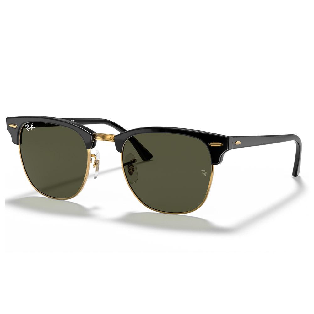 RB3016 Clubmaster Classic Polished Black Gold Green G-15 - 51