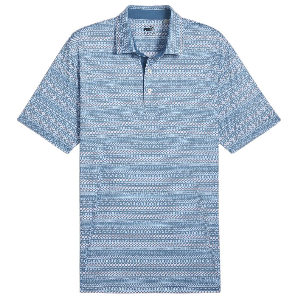 Fair Isle Micro Print Polo Blue Horizon White Glow - S