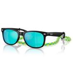 Ray Ban Sonnenbrille New Wayfarer Kids Polished Black Light Green Blue Mirror Präsentation