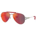 Ray Ban Sonnenbrille RB3762M Scuderia Ferrari Collection Polished Silver Red Yellow Mirror Präsentation
