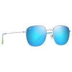 Maui Jim Sonnenbrille Olali Asian Fit Argent Brillant Bleus Verts Bleu Hawaï MauiPure Präsentation