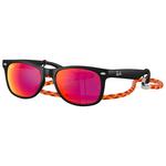 Ray Ban Sonnenbrille New Wayfarer Kids Polished Rubber Black Brown Orange Mirror Präsentation