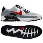 Nike Schuhe ohne Spikes Air Max 90 G White Fire Red Light Smoke Grey Präsentation