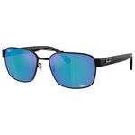 Ray Ban Sonnenbrille RB3751CH Polished Black Chromance Grey Blue Mirror Polar Präsentation