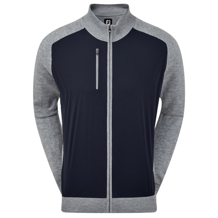 Footjoy Veste Wool Blend Tech Full Zip Sweater Navy Heather Grey Présentation