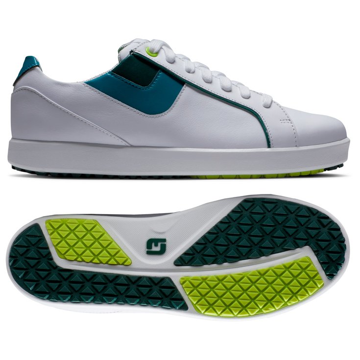 Footjoy Schuhe ohne Spikes Links White Green Blue Präsentation