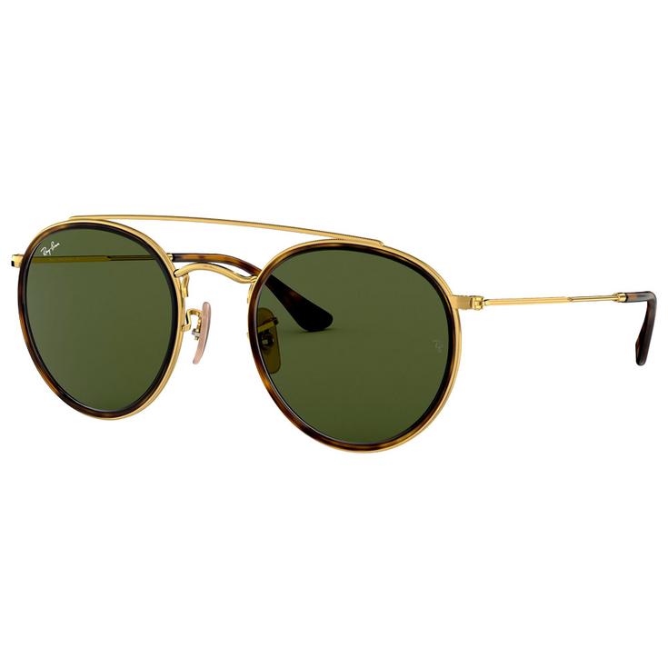 Ray Ban Sonnenbrille RB3647N Round Double Bridge Polished Gold Arista Green G-15 Präsentation