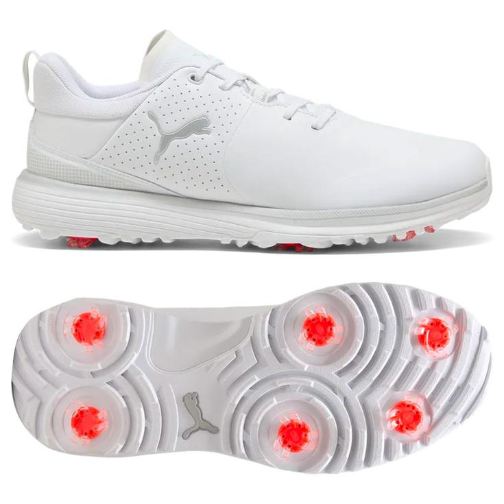 Puma Golf Schuhe mit Spikes Fusion Grip ST White Silver Ash Gray Präsentation