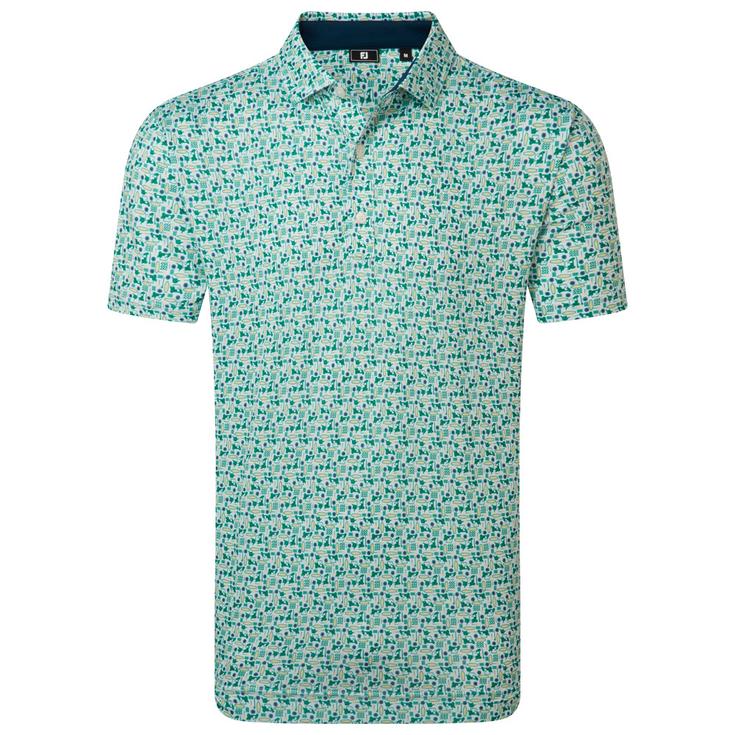 Footjoy Polohemde Surfs Up Print Lisle Field Green White Sunshine Präsentation
