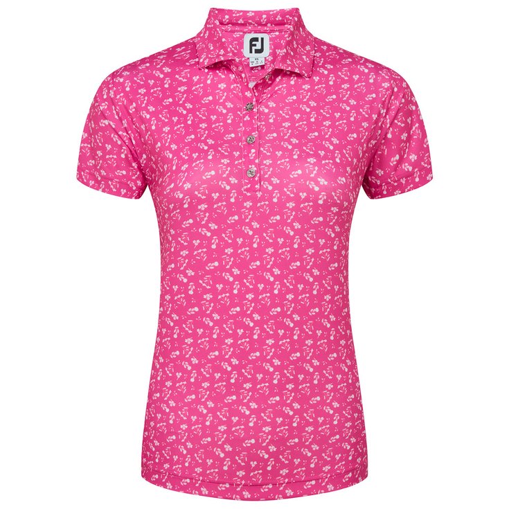 Footjoy Polohemde Floral Print Lisle Hot Pink White Präsentation