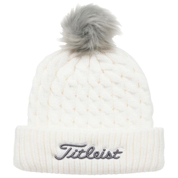 Titleist Bonnet Cable Knit Pom Pom White Grey Présentation