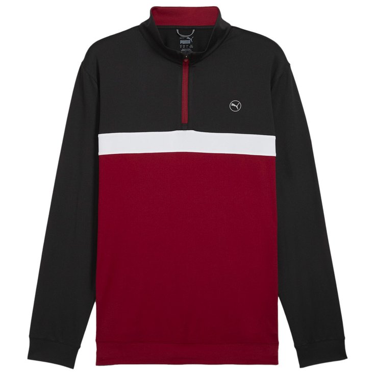 Puma Golf Pull Pure Colorblock 1/4 Zip Puma Black Intense Red Présentation
