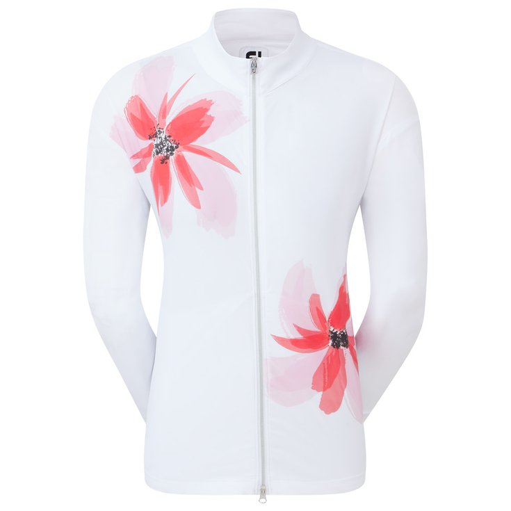 Footjoy Veste Lightweight Full-Zip Woven Jacket White With Pink Red Présentation