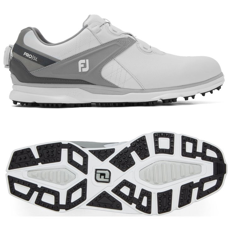 Footjoy Chaussures sans spikes Pro SL Boa White Grey Présentation