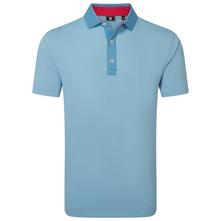 Footjoy Polohemde Star Geo Trim Pique Chambray Coastal Blue Präsentation