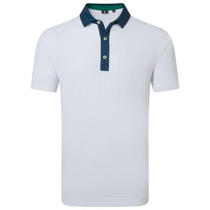 Footjoy Polohemde Star Geo Trim Pique White Navy Präsentation