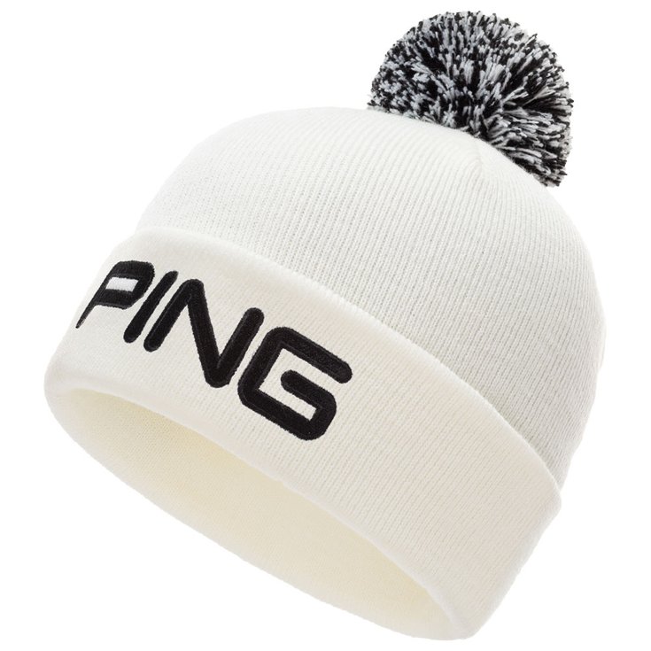 Ping Bonnet Classic Knit Bobble White Black Présentation