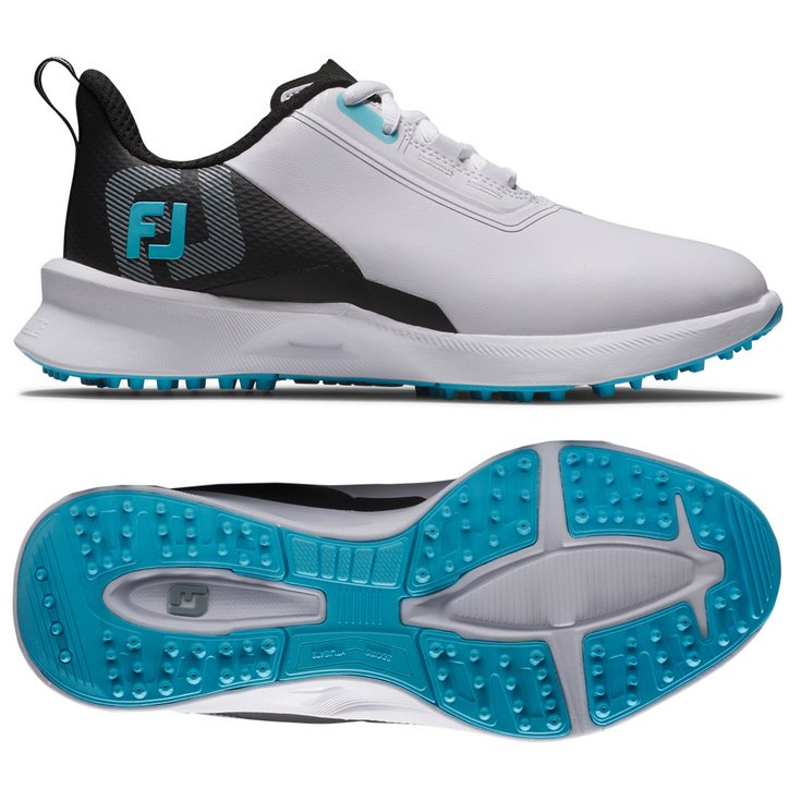 Footjoy Schuhe ohne Spikes Juniors Fuel White Black Blue Präsentation