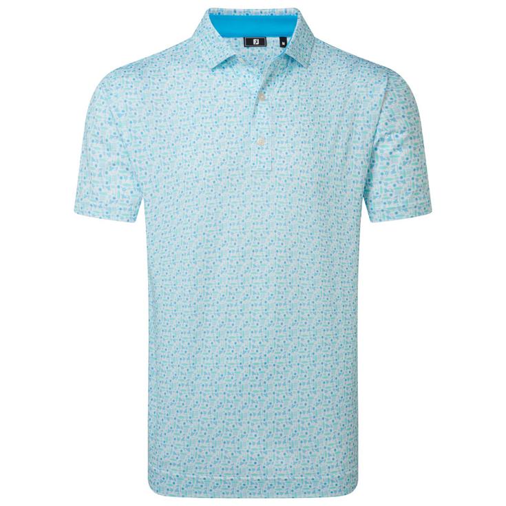 Footjoy Polohemde Surfs Up Print Lisle Deep Reef White Sea Glass Präsentation