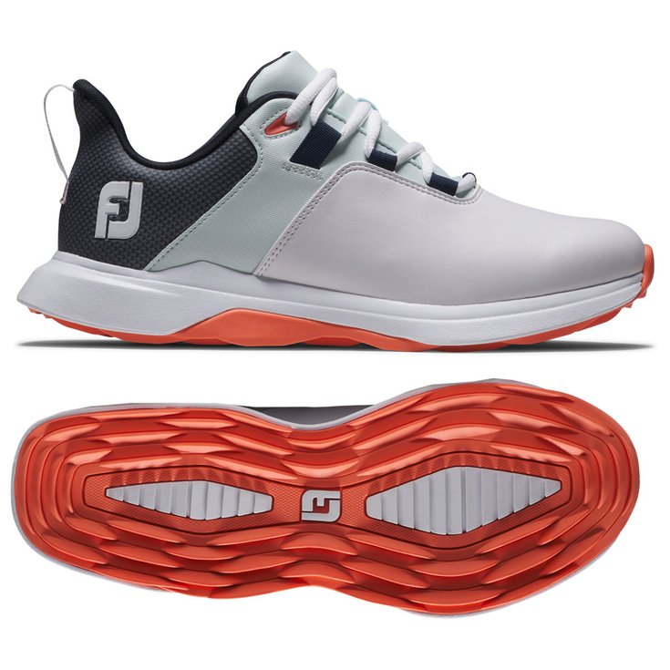 Footjoy Schuhe ohne Spikes Prolite Women White Blue Coral Präsentation