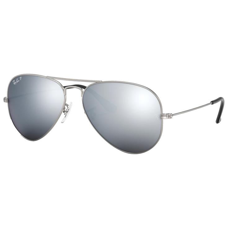Ray Ban Sonnenbrille RB3025 Aviator Matte Silver Dark Grey Polarized Präsentation