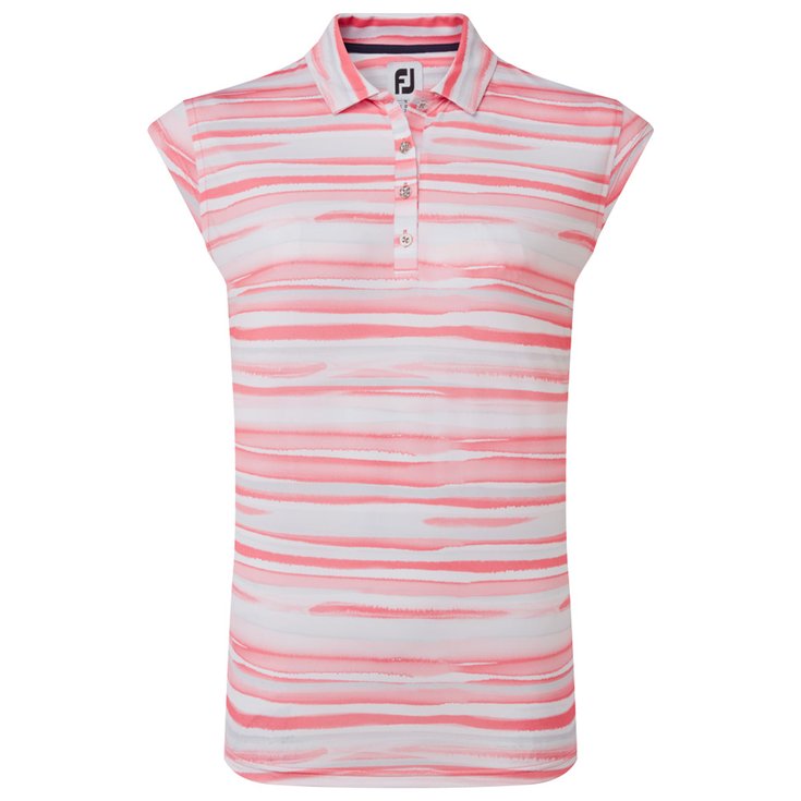 Footjoy Polo Cap Sleeve Watercolour Print Lisle White Pink Détail golf 1