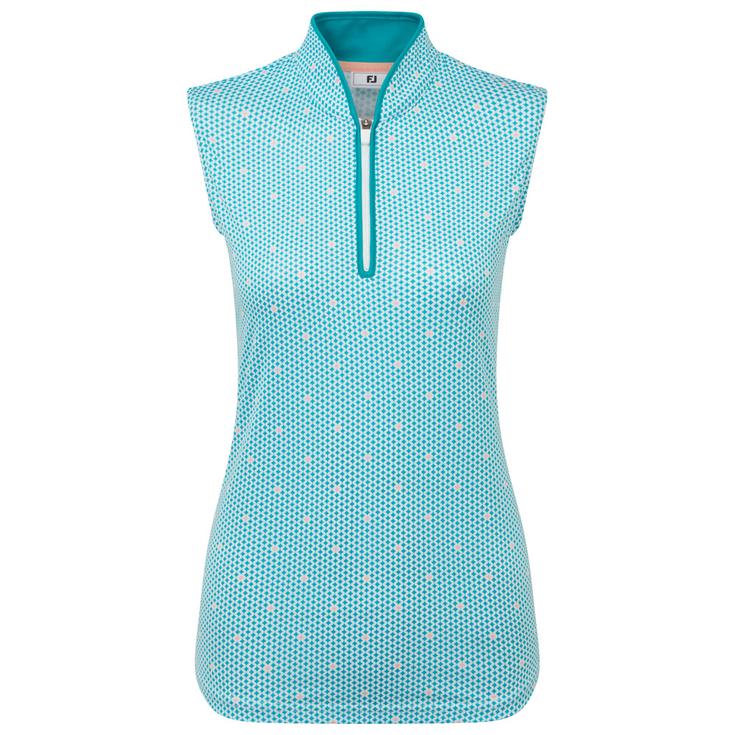 Footjoy Polohemde Zip Front Tank Printed Tile Blue White Peach Präsentation