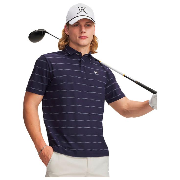 Under Armour Polohemde Drive Chill Printed Horizon Stripe Midnight Navy Blue Vorderansicht