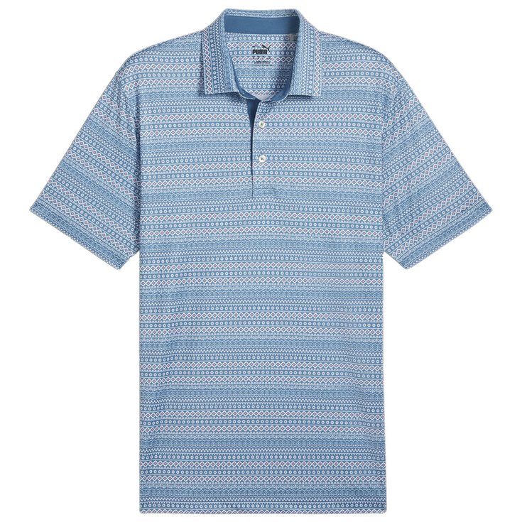 Puma Golf Polohemde Fair Isle Micro Print Polo Blue Horizon White Glow Präsentation