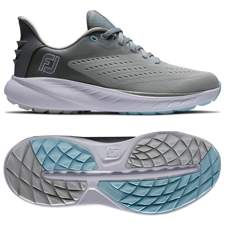 Footjoy Schuhe ohne Spikes Women's Flex XP Grey Blue White Präsentation