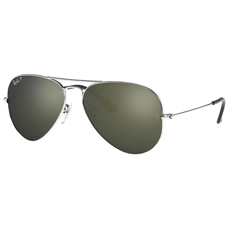 Ray Ban Sonnenbrille RB3025 Aviator Polished Silver Grey Polarized Präsentation