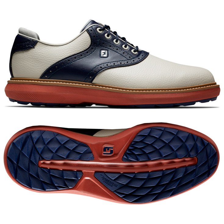 Footjoy Chaussures sans spikes Traditions Spikeless Cream Navy Présentation