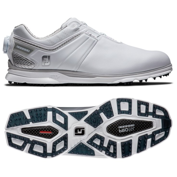 Footjoy Chaussures sans spikes Pro SL Carbon Boa White Silver Détail golf 1