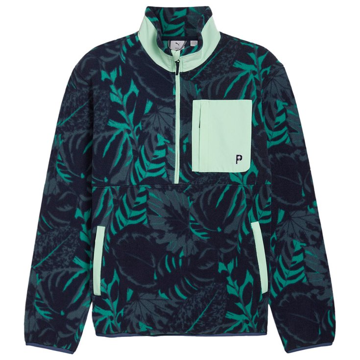 Puma Golf Puma X Ptc Half Zip Palm Fleece Deep Navy Sparkling Green 