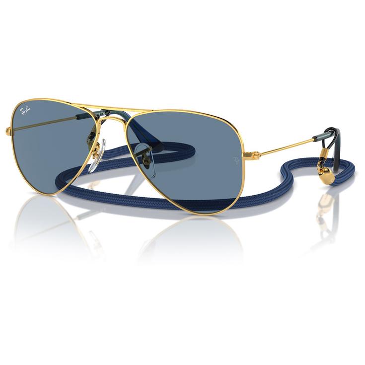 Ray Ban Sonnenbrille Aviator Kids Polished Arista Gold Light Blue Mirror Präsentation