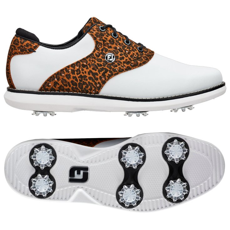Footjoy Chaussures avec spikes Traditions Women White Black Cheetah Présentation