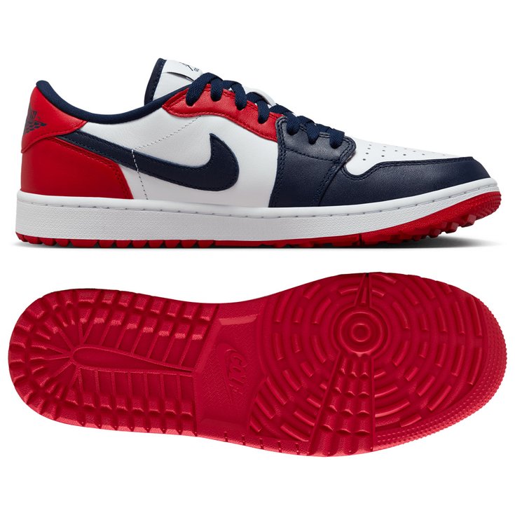 Nike Schuhe ohne Spikes Air Jordan 1 Low G White Obsidian Varsity Red Präsentation