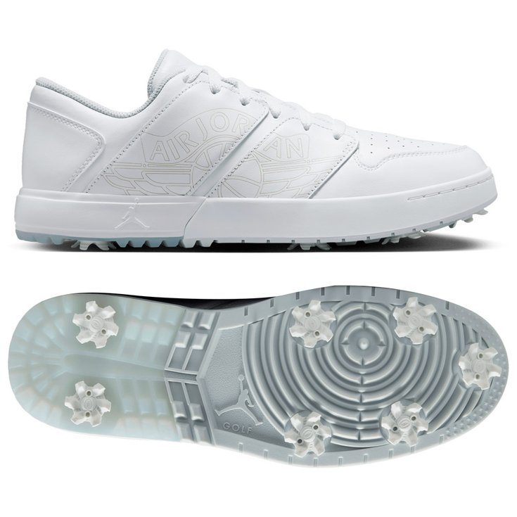Nike Schuhe mit Spikes Jordan Nu Retro 1 G White Pure Platinum Blue Tint Präsentation