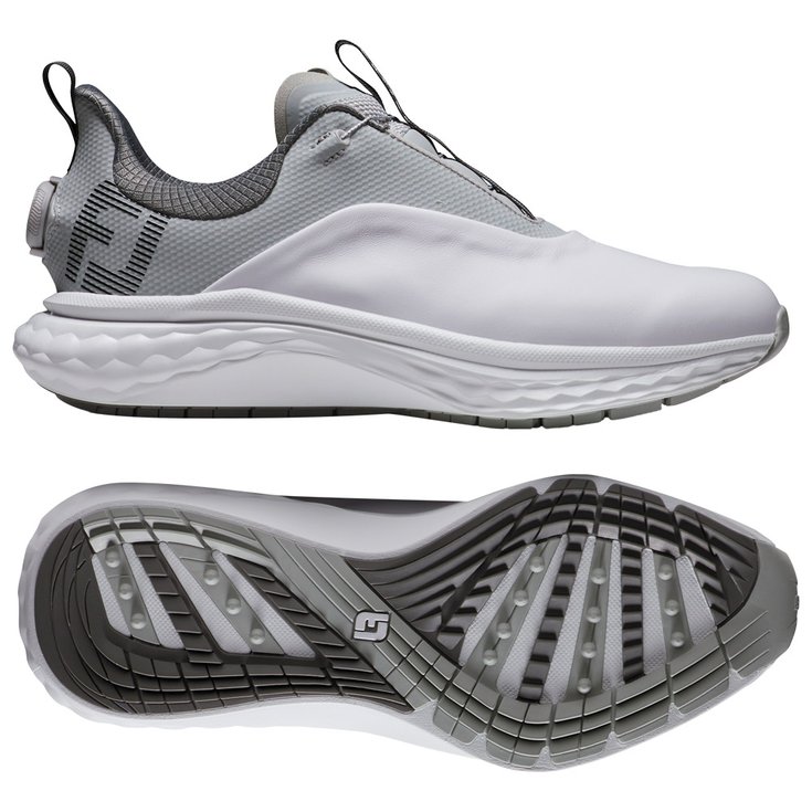 Footjoy Schuhe ohne Spikes Quantum BOA White Grey Charcoal Präsentation