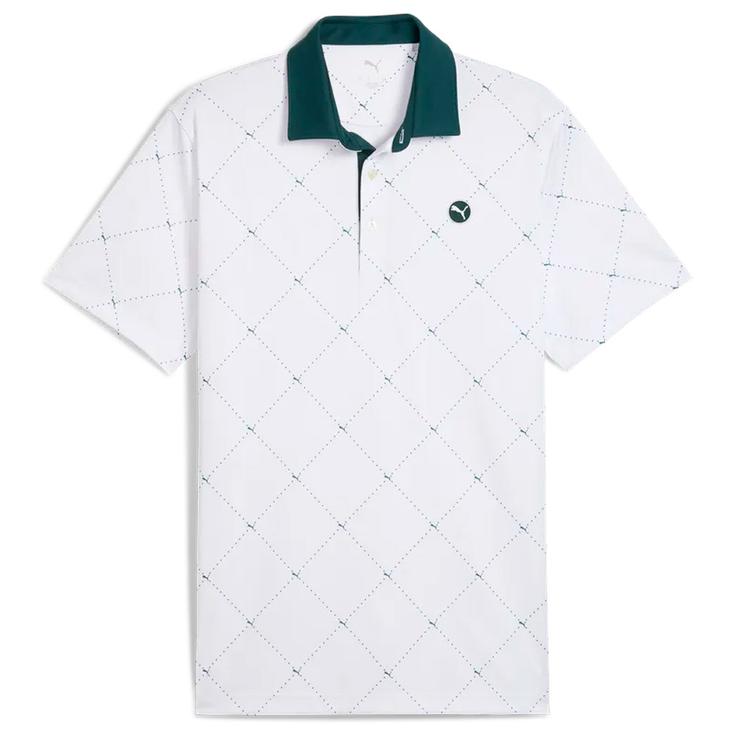 Puma Golf Polo Pure 2.0 Argyle Polo White Glow Green Terrain Présentation