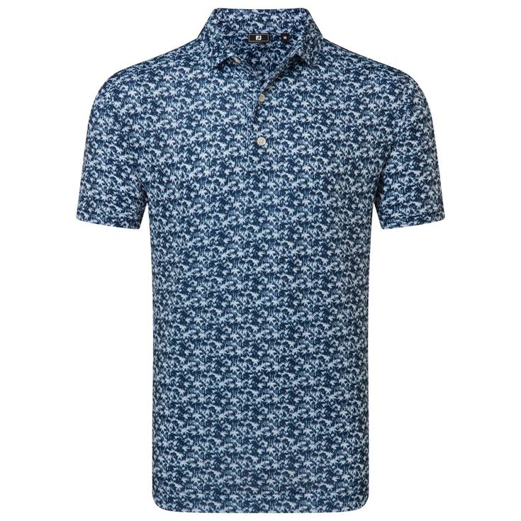 Footjoy Polohemde Hidden Palm Print Lisle Navy White Präsentation