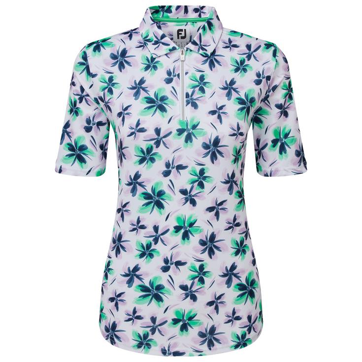 Footjoy Polohemde Floral Print Lisle Half Zip Lavender Mint Navy Präsentation