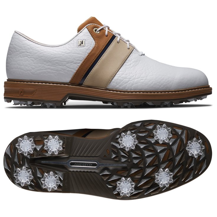 Footjoy Schuhe mit Spikes Premiere Series Packard LX White Blue Brown Präsentation