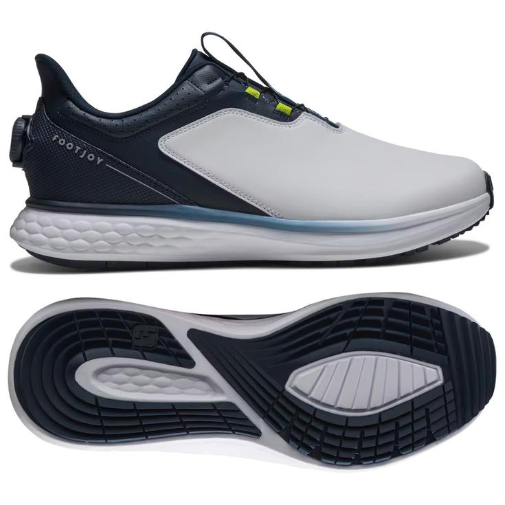 Footjoy Chaussures sans spikes Pulse Boa White Navy Blue Présentation