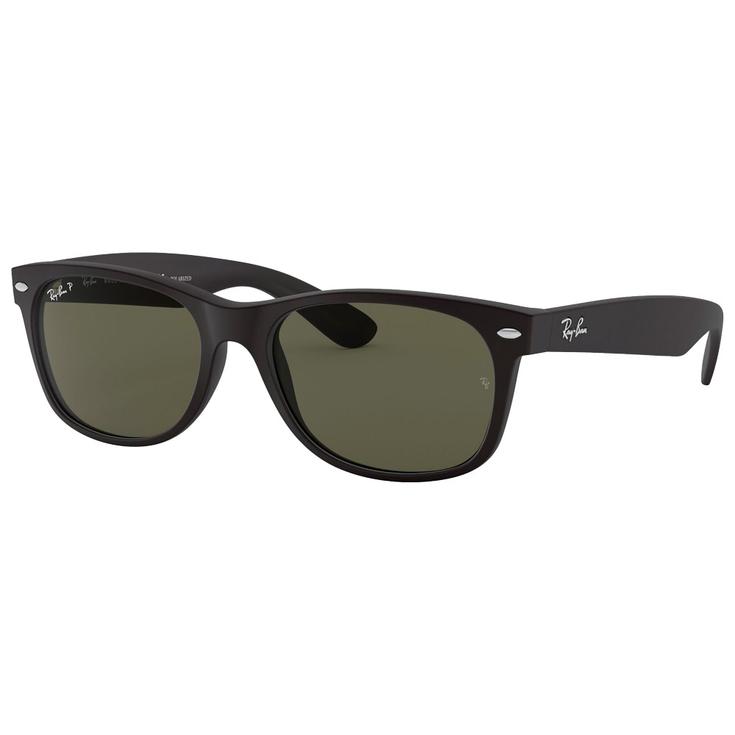 Ray Ban Sonnenbrille RB2132 New Wayfarer Classic Mat Rubber Black Green G-15 Präsentation