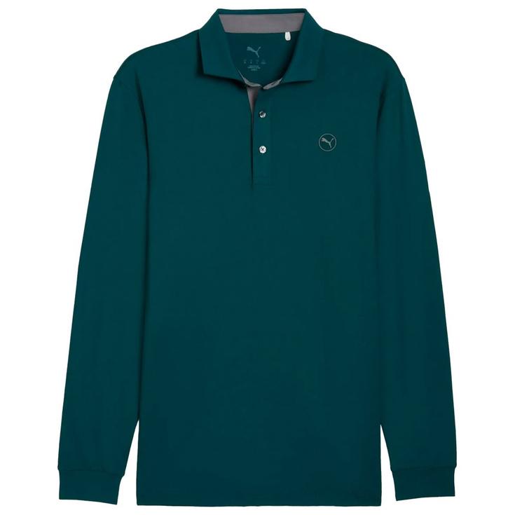Puma Golf Polohemde Cloudspun Ls Midweight Polo Green Terrain Slate Sky Präsentation