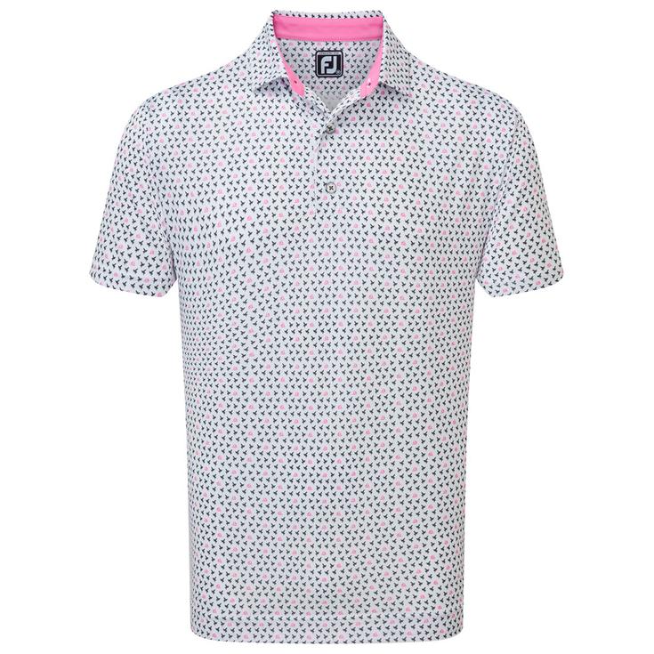 Footjoy Polohemde Flying Wasp Print Lisle White Black Pink Präsentation