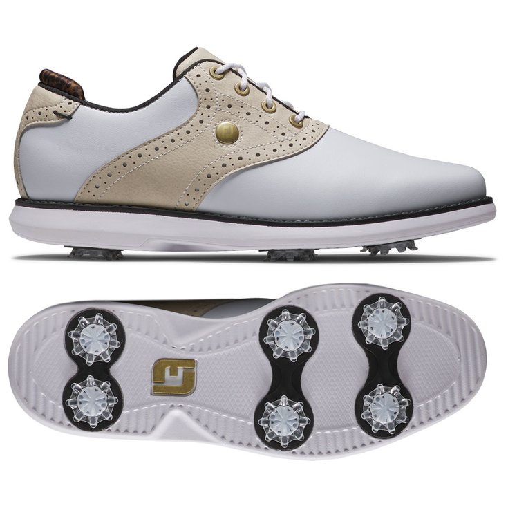 Footjoy Schuhe mit Spikes Traditions Women White Tan Black Präsentation
